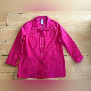 CHICO’S Fuchsia Pink Snap Button Shirt Size L Women Pockets Casual Cotton P7